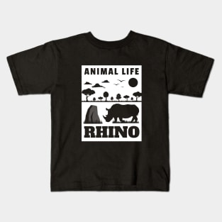 Wild Animals Life Of Rhino Kids T-Shirt